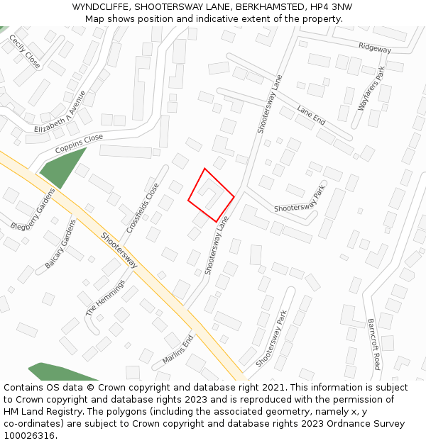 WYNDCLIFFE, SHOOTERSWAY LANE, BERKHAMSTED, HP4 3NW: Location map and indicative extent of plot