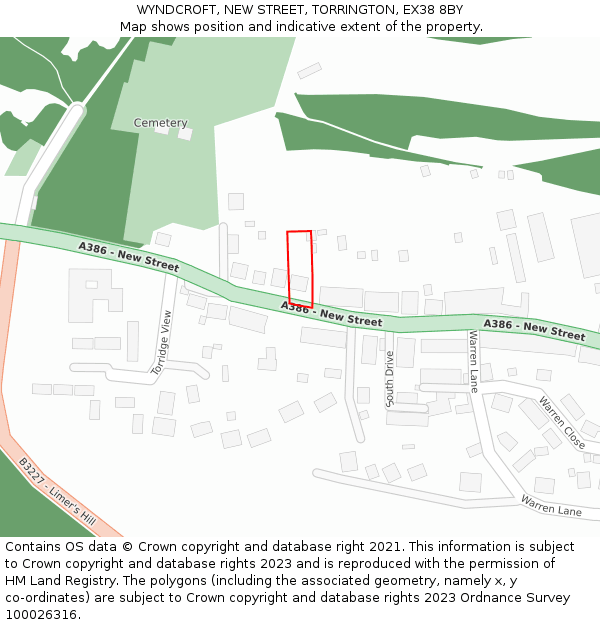 WYNDCROFT, NEW STREET, TORRINGTON, EX38 8BY: Location map and indicative extent of plot