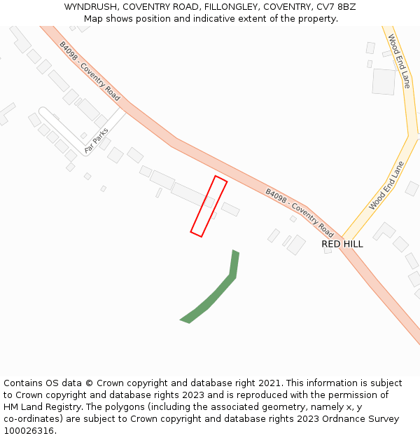 WYNDRUSH, COVENTRY ROAD, FILLONGLEY, COVENTRY, CV7 8BZ: Location map and indicative extent of plot