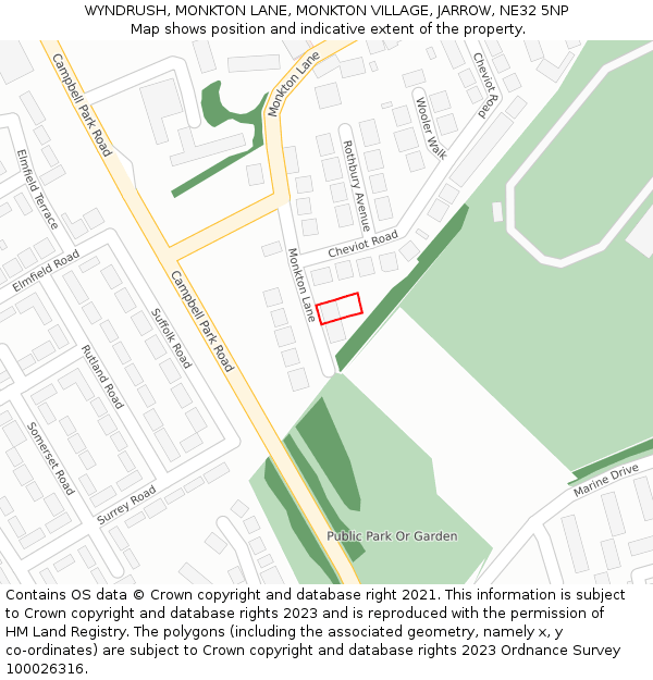 WYNDRUSH, MONKTON LANE, MONKTON VILLAGE, JARROW, NE32 5NP: Location map and indicative extent of plot