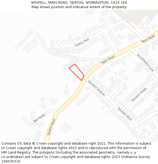 WYNFELL, MAIN ROAD, SEATON, WORKINGTON, CA14 1ES: Location map and indicative extent of plot