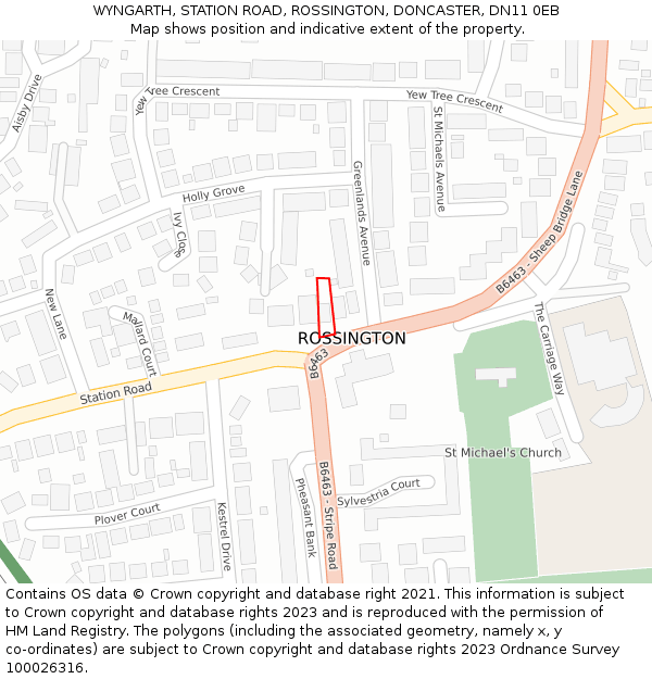 WYNGARTH, STATION ROAD, ROSSINGTON, DONCASTER, DN11 0EB: Location map and indicative extent of plot