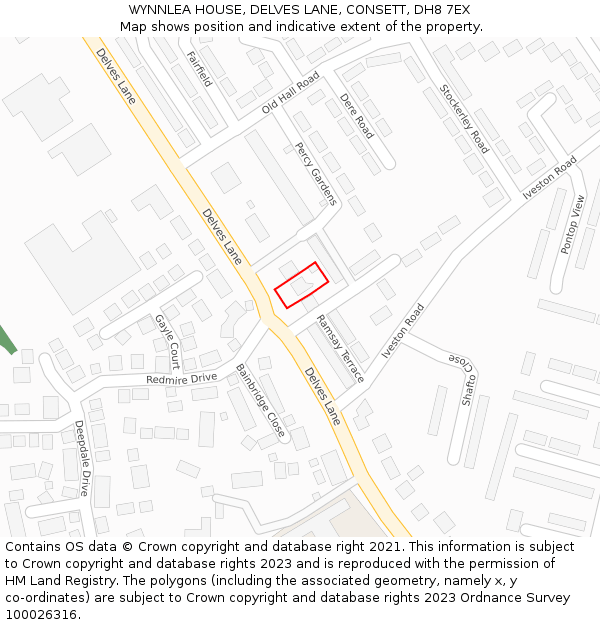 WYNNLEA HOUSE, DELVES LANE, CONSETT, DH8 7EX: Location map and indicative extent of plot