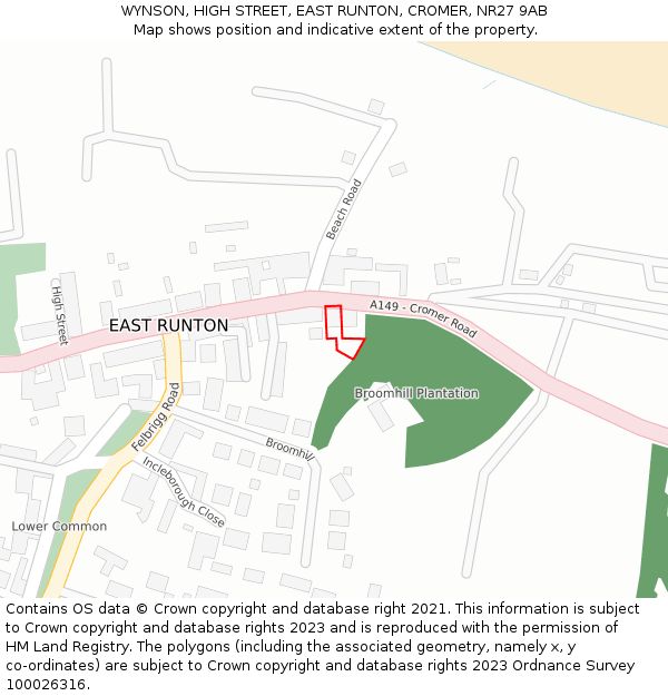 WYNSON, HIGH STREET, EAST RUNTON, CROMER, NR27 9AB: Location map and indicative extent of plot