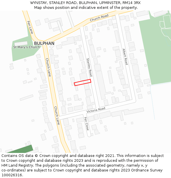 WYNSTAY, STANLEY ROAD, BULPHAN, UPMINSTER, RM14 3RX: Location map and indicative extent of plot