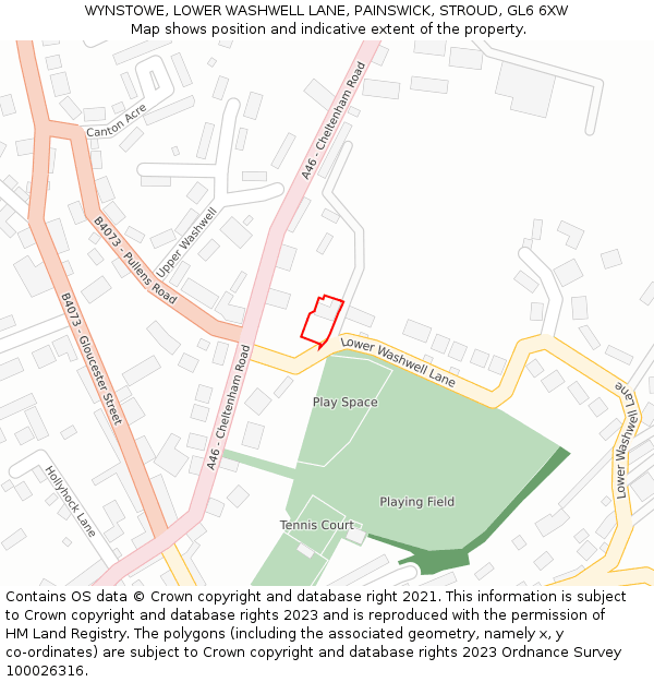 WYNSTOWE, LOWER WASHWELL LANE, PAINSWICK, STROUD, GL6 6XW: Location map and indicative extent of plot