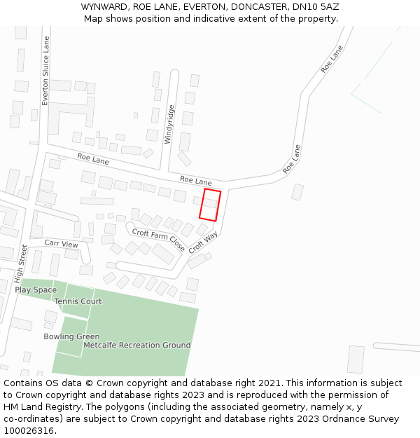 WYNWARD, ROE LANE, EVERTON, DONCASTER, DN10 5AZ: Location map and indicative extent of plot