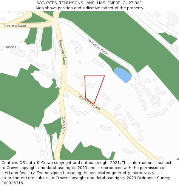 WYNYATES, TENNYSONS LANE, HASLEMERE, GU27 3AF: Location map and indicative extent of plot
