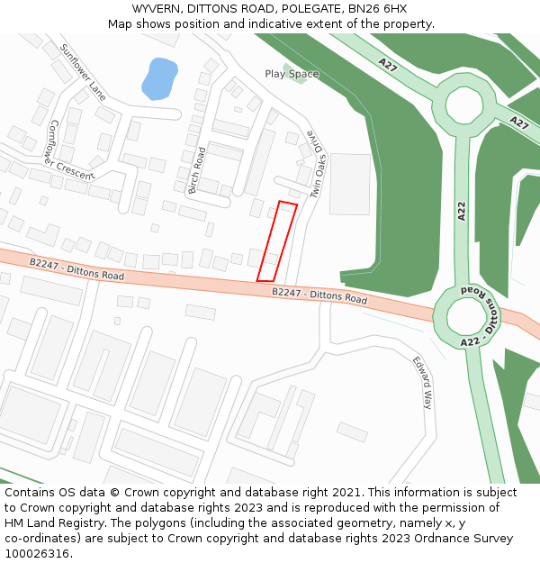 WYVERN, DITTONS ROAD, POLEGATE, BN26 6HX: Location map and indicative extent of plot