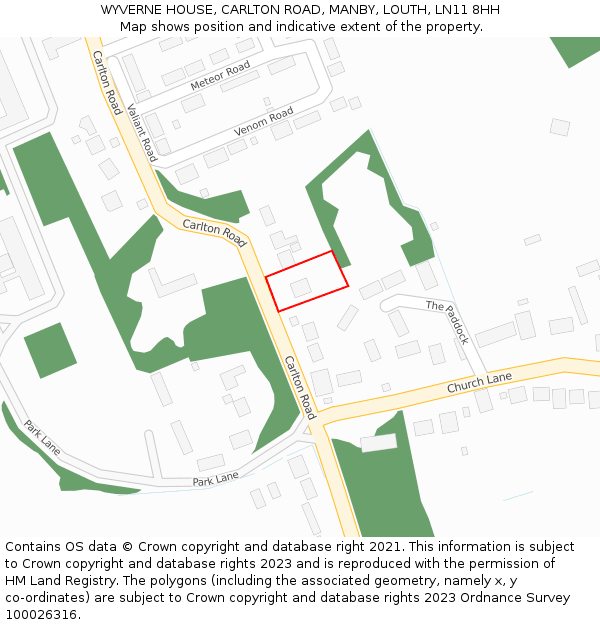 WYVERNE HOUSE, CARLTON ROAD, MANBY, LOUTH, LN11 8HH: Location map and indicative extent of plot