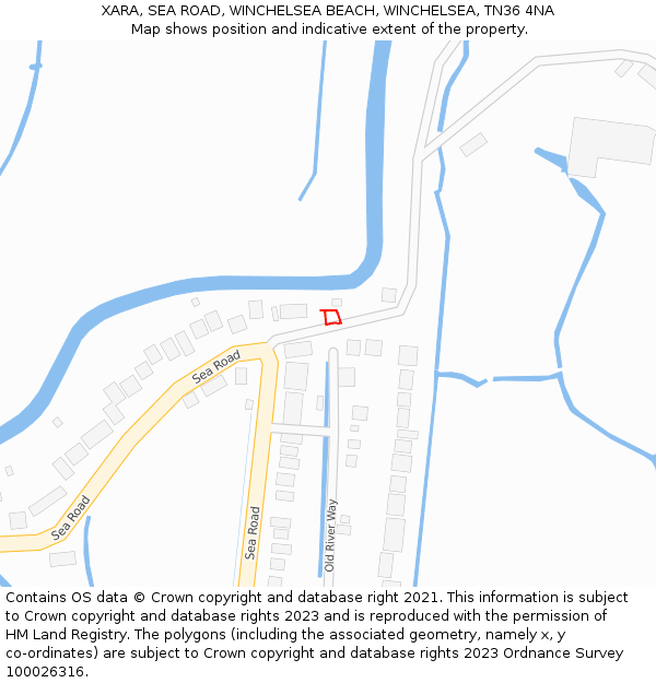 XARA, SEA ROAD, WINCHELSEA BEACH, WINCHELSEA, TN36 4NA: Location map and indicative extent of plot