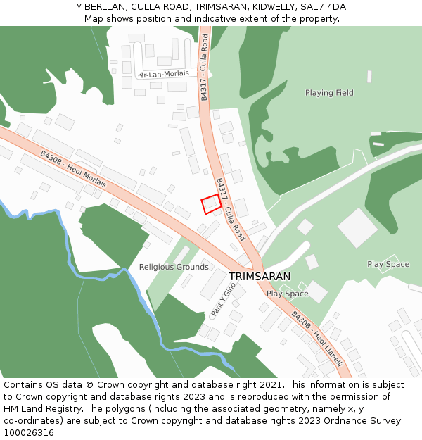 Y BERLLAN, CULLA ROAD, TRIMSARAN, KIDWELLY, SA17 4DA: Location map and indicative extent of plot