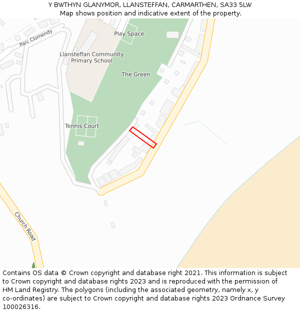 Y BWTHYN GLANYMOR, LLANSTEFFAN, CARMARTHEN, SA33 5LW: Location map and indicative extent of plot