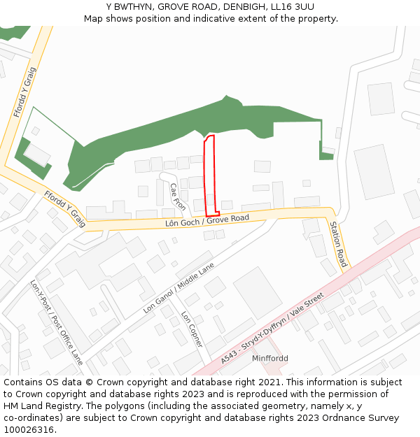 Y BWTHYN, GROVE ROAD, DENBIGH, LL16 3UU: Location map and indicative extent of plot