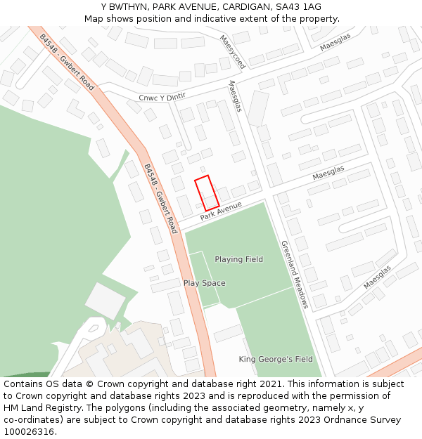 Y BWTHYN, PARK AVENUE, CARDIGAN, SA43 1AG: Location map and indicative extent of plot