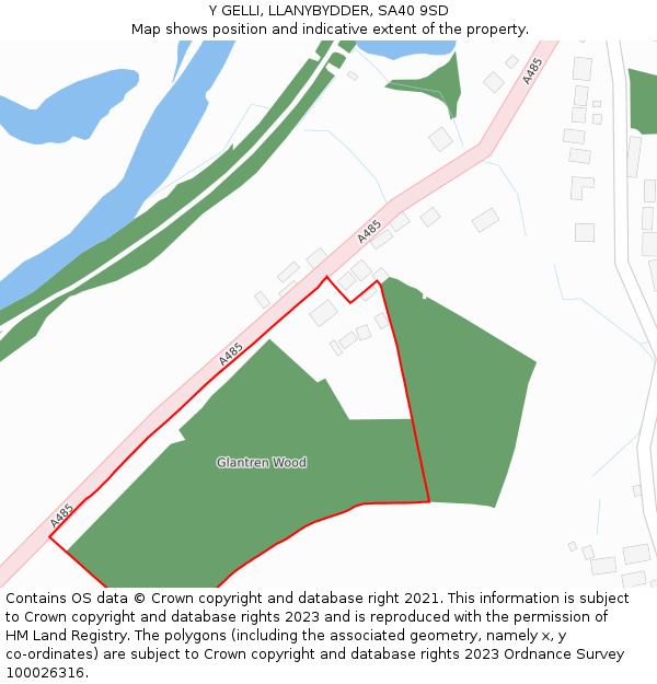 Y GELLI, LLANYBYDDER, SA40 9SD: Location map and indicative extent of plot
