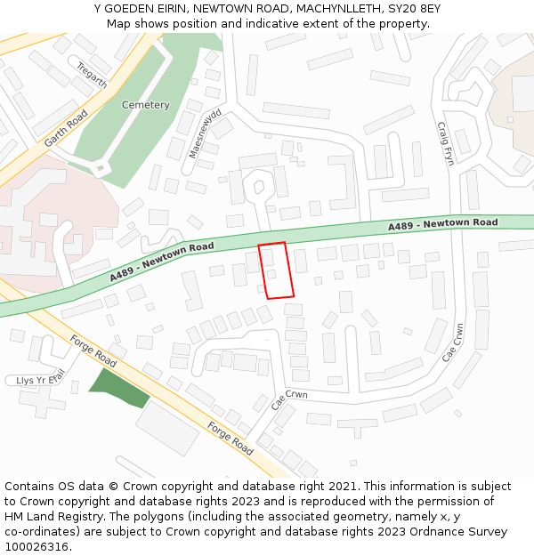 Y GOEDEN EIRIN, NEWTOWN ROAD, MACHYNLLETH, SY20 8EY: Location map and indicative extent of plot