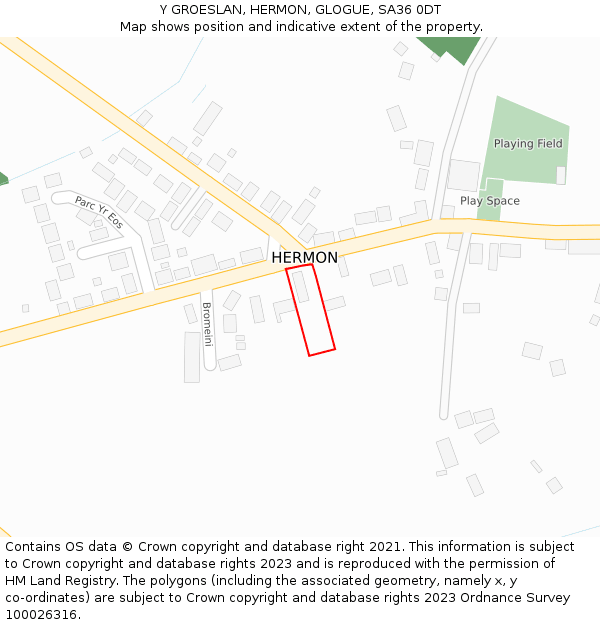 Y GROESLAN, HERMON, GLOGUE, SA36 0DT: Location map and indicative extent of plot
