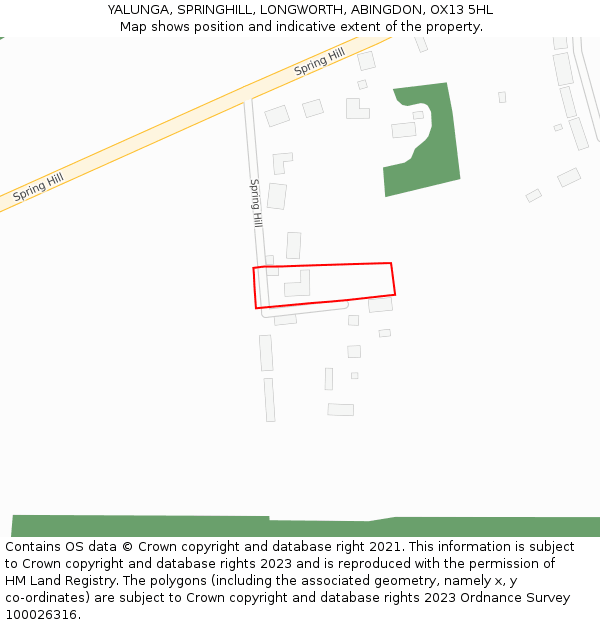 YALUNGA, SPRINGHILL, LONGWORTH, ABINGDON, OX13 5HL: Location map and indicative extent of plot