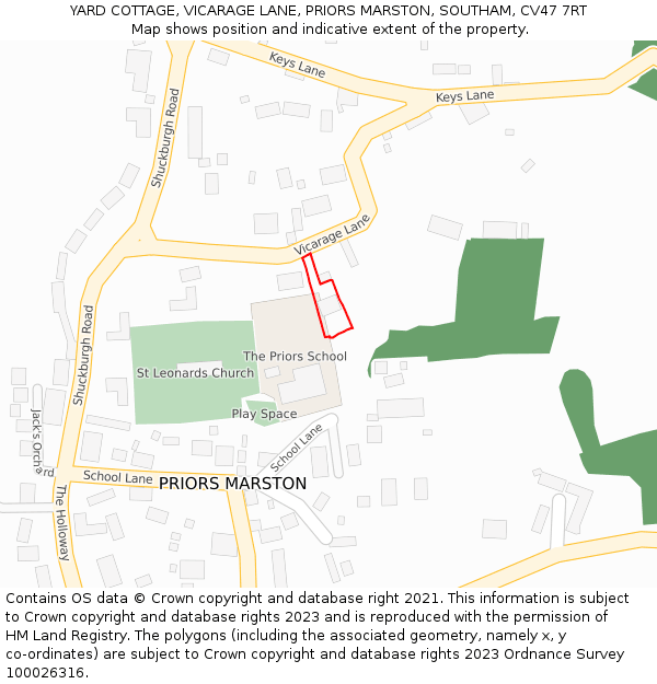 YARD COTTAGE, VICARAGE LANE, PRIORS MARSTON, SOUTHAM, CV47 7RT: Location map and indicative extent of plot