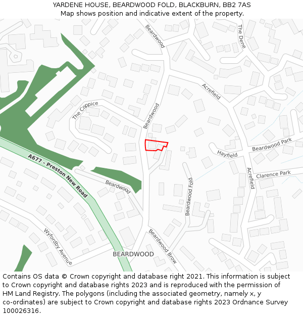 YARDENE HOUSE, BEARDWOOD FOLD, BLACKBURN, BB2 7AS: Location map and indicative extent of plot