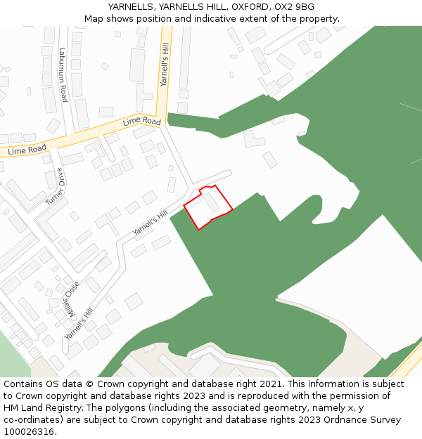 YARNELLS, YARNELLS HILL, OXFORD, OX2 9BG: Location map and indicative extent of plot