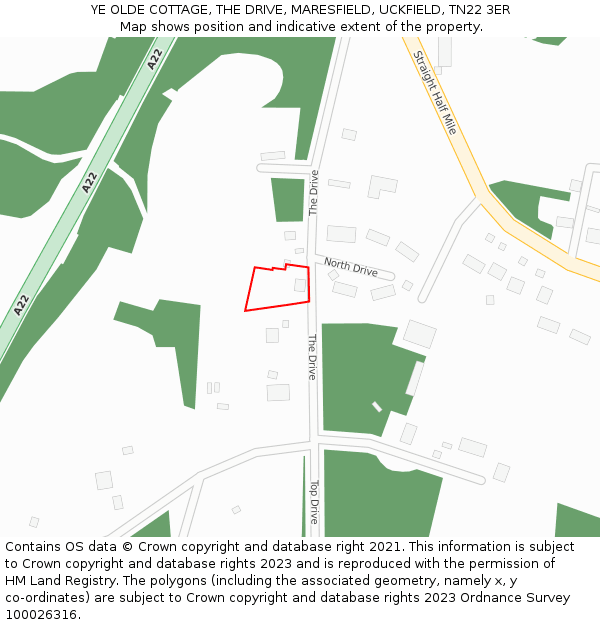 YE OLDE COTTAGE, THE DRIVE, MARESFIELD, UCKFIELD, TN22 3ER: Location map and indicative extent of plot