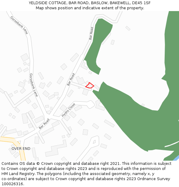 YELDSIDE COTTAGE, BAR ROAD, BASLOW, BAKEWELL, DE45 1SF: Location map and indicative extent of plot