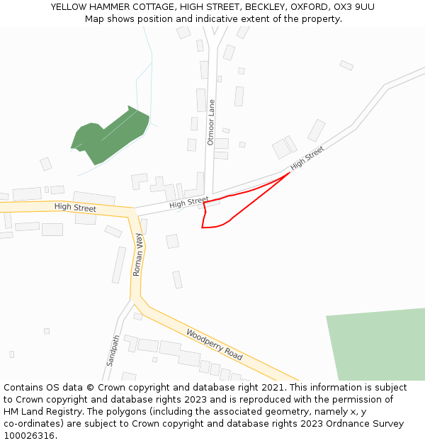 YELLOW HAMMER COTTAGE, HIGH STREET, BECKLEY, OXFORD, OX3 9UU: Location map and indicative extent of plot