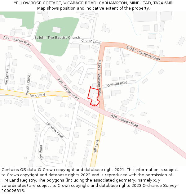 YELLOW ROSE COTTAGE, VICARAGE ROAD, CARHAMPTON, MINEHEAD, TA24 6NR: Location map and indicative extent of plot