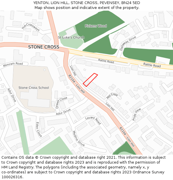 YENTON, LION HILL, STONE CROSS, PEVENSEY, BN24 5ED: Location map and indicative extent of plot