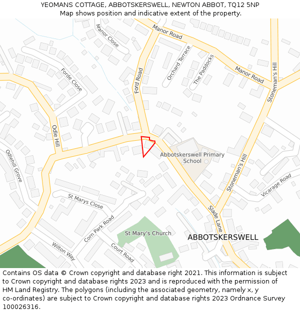 YEOMANS COTTAGE, ABBOTSKERSWELL, NEWTON ABBOT, TQ12 5NP: Location map and indicative extent of plot