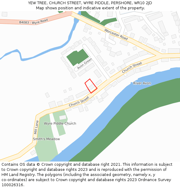 YEW TREE, CHURCH STREET, WYRE PIDDLE, PERSHORE, WR10 2JD: Location map and indicative extent of plot