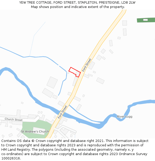 YEW TREE COTTAGE, FORD STREET, STAPLETON, PRESTEIGNE, LD8 2LW: Location map and indicative extent of plot