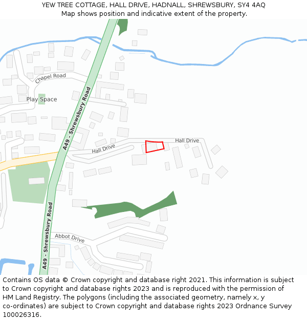 YEW TREE COTTAGE, HALL DRIVE, HADNALL, SHREWSBURY, SY4 4AQ: Location map and indicative extent of plot