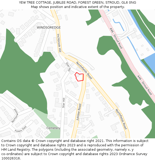 YEW TREE COTTAGE, JUBILEE ROAD, FOREST GREEN, STROUD, GL6 0NG: Location map and indicative extent of plot