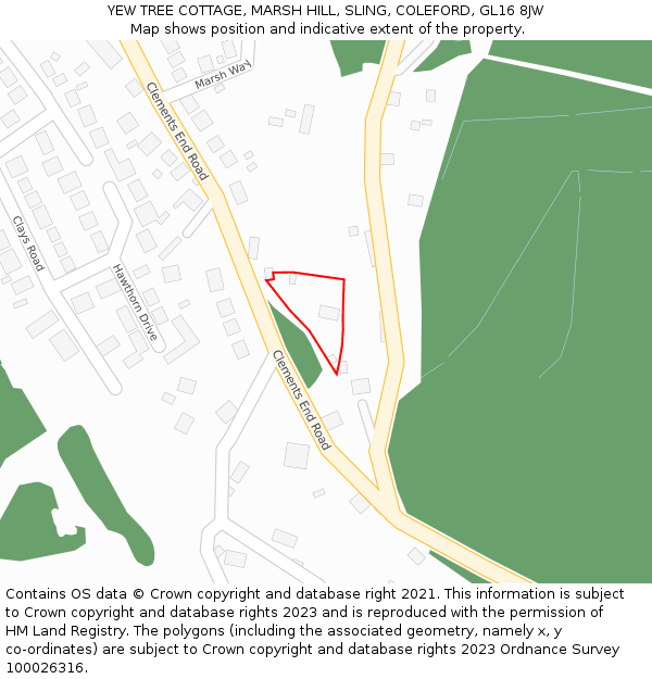 YEW TREE COTTAGE, MARSH HILL, SLING, COLEFORD, GL16 8JW: Location map and indicative extent of plot