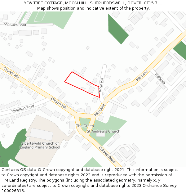 YEW TREE COTTAGE, MOON HILL, SHEPHERDSWELL, DOVER, CT15 7LL: Location map and indicative extent of plot