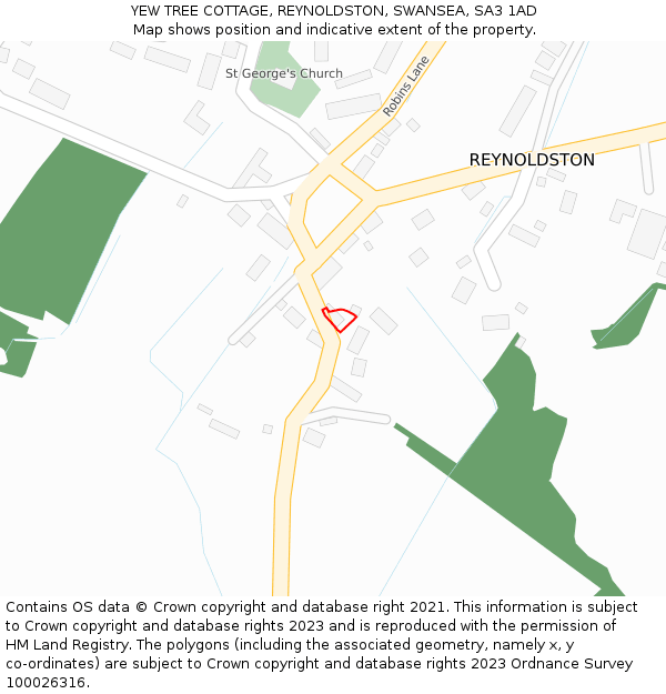 YEW TREE COTTAGE, REYNOLDSTON, SWANSEA, SA3 1AD: Location map and indicative extent of plot