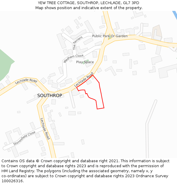 YEW TREE COTTAGE, SOUTHROP, LECHLADE, GL7 3PD: Location map and indicative extent of plot