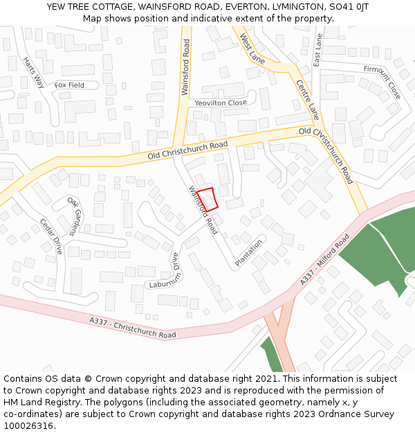 YEW TREE COTTAGE, WAINSFORD ROAD, EVERTON, LYMINGTON, SO41 0JT: Location map and indicative extent of plot