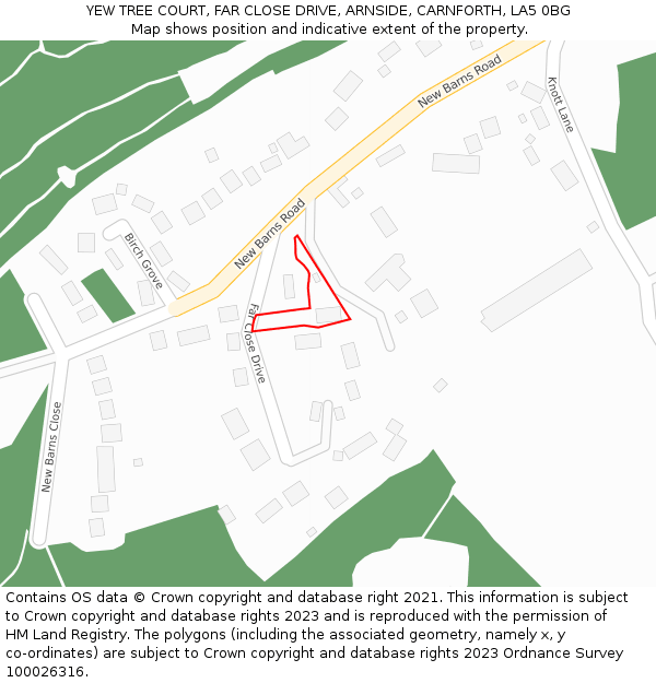 YEW TREE COURT, FAR CLOSE DRIVE, ARNSIDE, CARNFORTH, LA5 0BG: Location map and indicative extent of plot