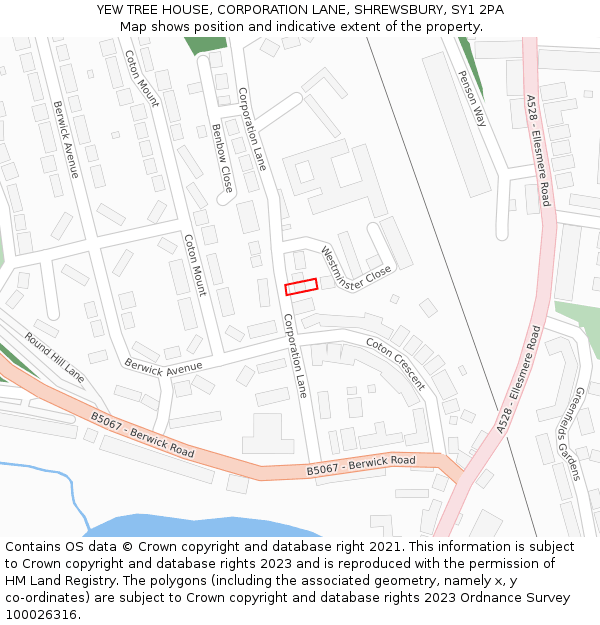 YEW TREE HOUSE, CORPORATION LANE, SHREWSBURY, SY1 2PA: Location map and indicative extent of plot