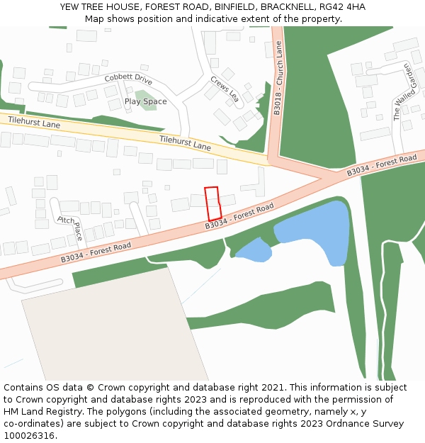 YEW TREE HOUSE, FOREST ROAD, BINFIELD, BRACKNELL, RG42 4HA: Location map and indicative extent of plot