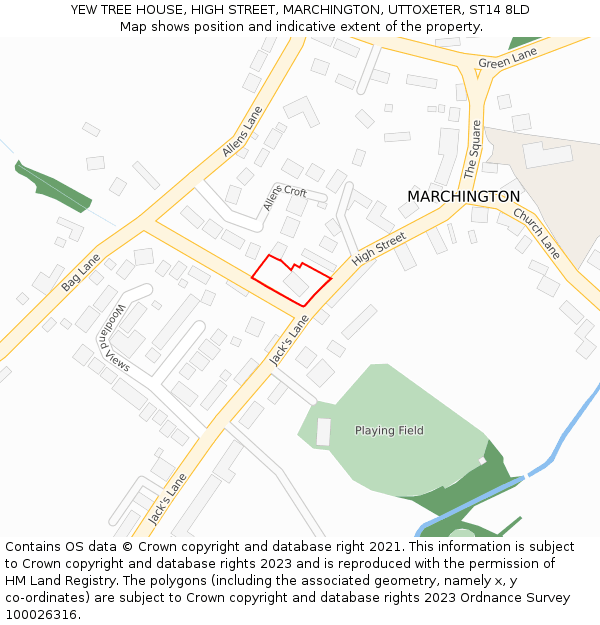 YEW TREE HOUSE, HIGH STREET, MARCHINGTON, UTTOXETER, ST14 8LD: Location map and indicative extent of plot