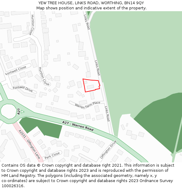 YEW TREE HOUSE, LINKS ROAD, WORTHING, BN14 9QY: Location map and indicative extent of plot
