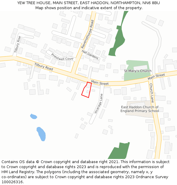YEW TREE HOUSE, MAIN STREET, EAST HADDON, NORTHAMPTON, NN6 8BU: Location map and indicative extent of plot