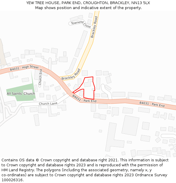 YEW TREE HOUSE, PARK END, CROUGHTON, BRACKLEY, NN13 5LX: Location map and indicative extent of plot