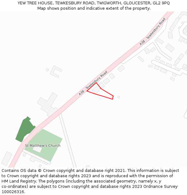YEW TREE HOUSE, TEWKESBURY ROAD, TWIGWORTH, GLOUCESTER, GL2 9PQ: Location map and indicative extent of plot