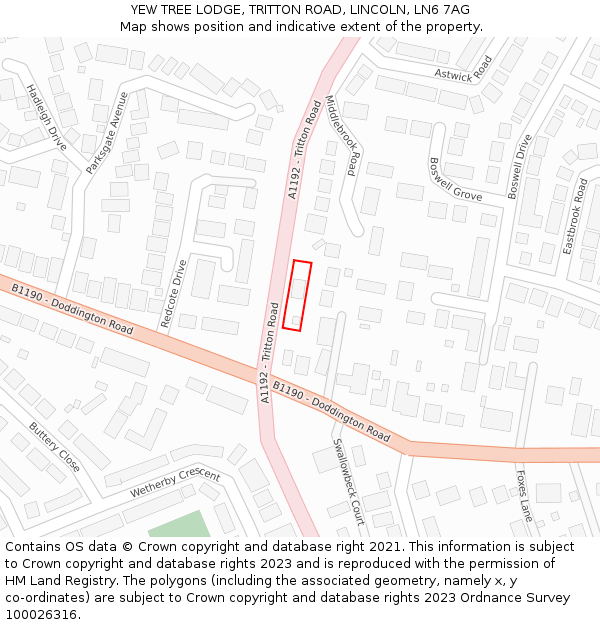 YEW TREE LODGE, TRITTON ROAD, LINCOLN, LN6 7AG: Location map and indicative extent of plot